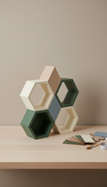 Painted geometric shelf kit with modular shapes