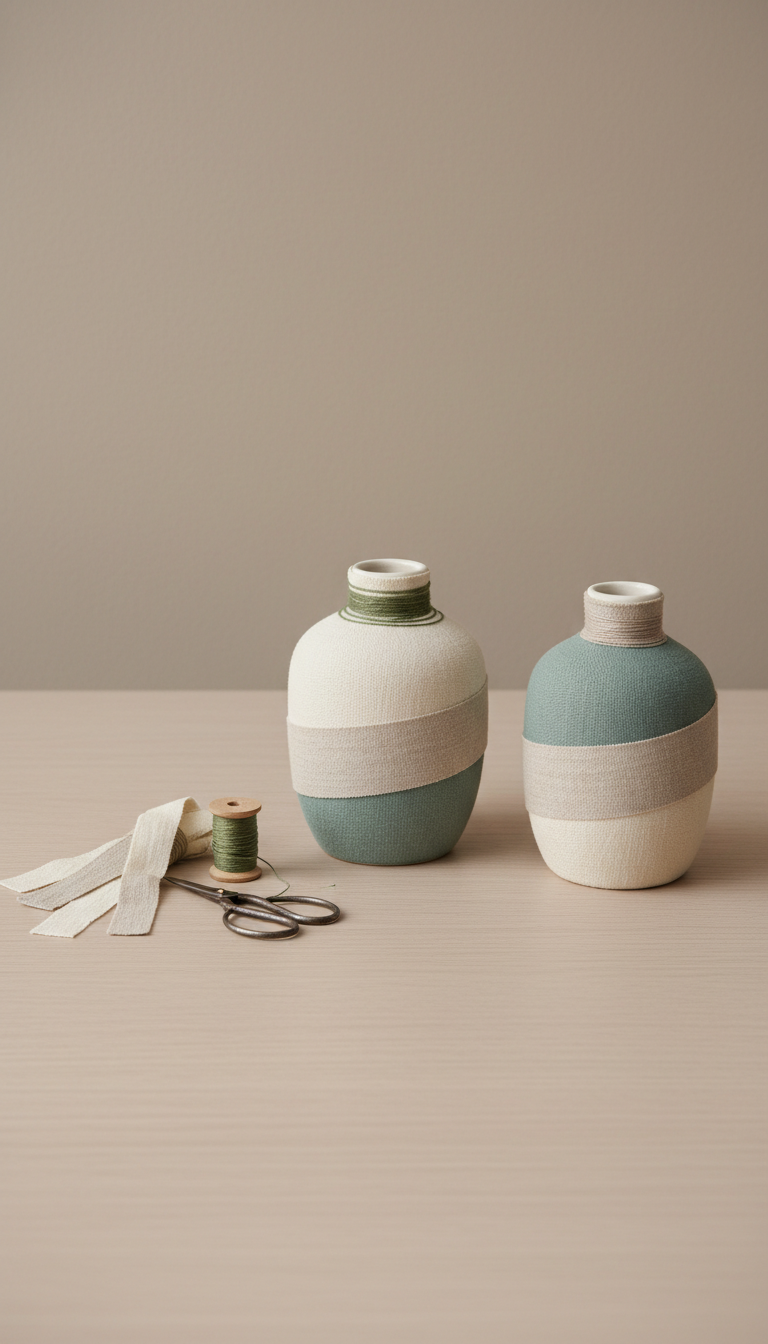 Linen-wrapped vase decor kit with natural fibers